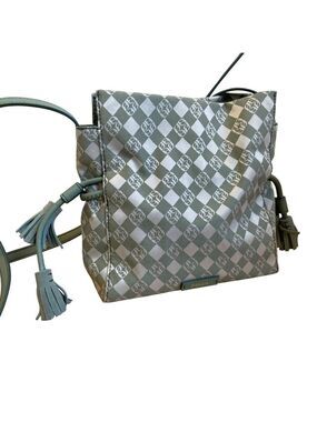 Fossil sage Green Checkered Canvas & Leather Crossbody Bag With Tassel Accents